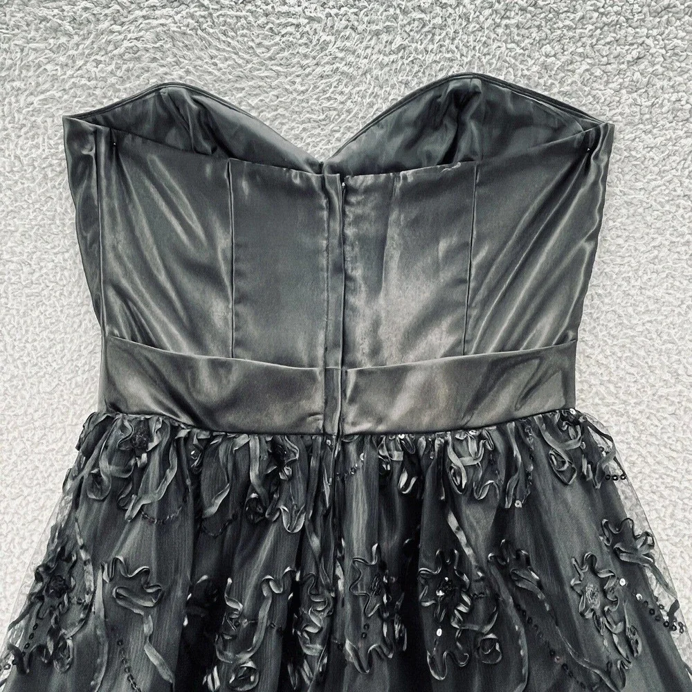 Gunne Sax Dress Black Fitted Satin Corset Strapless Puff Goth AboveKnee - Picture 13 of 15
